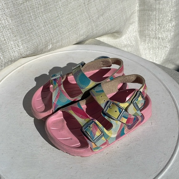 Birki’s by Birkenstock Girls Multi Color with Pink Sole Sandals Sz 26 - Picture 1 of 9